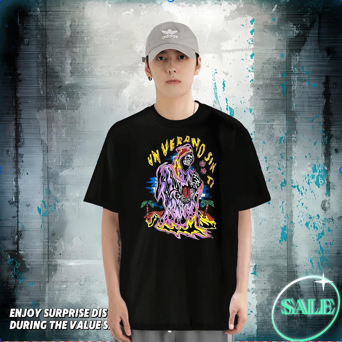 Brand Man T Shirts skull Tops Shirt 230g Pure Cotton Daily Wear Designer DIY Printed Short Sleeve Soft Men Tshirts