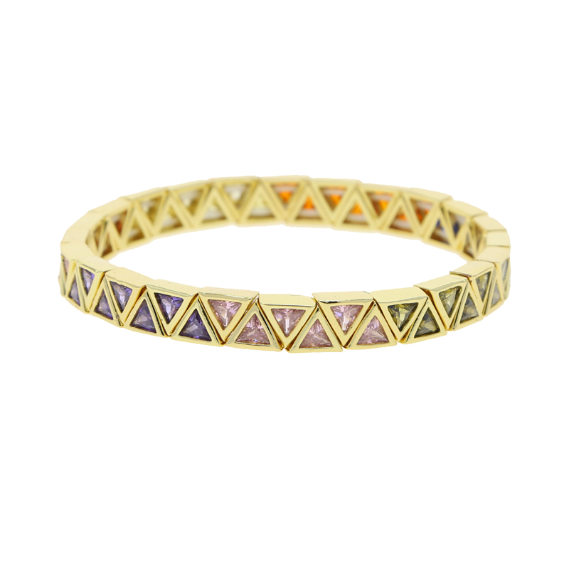 2024 New Fashion Women Jewelry Gold Plated Geometric Triangle CZ Cubic Zirconia Stretchy Stretch Tennis Bracelet 43b9