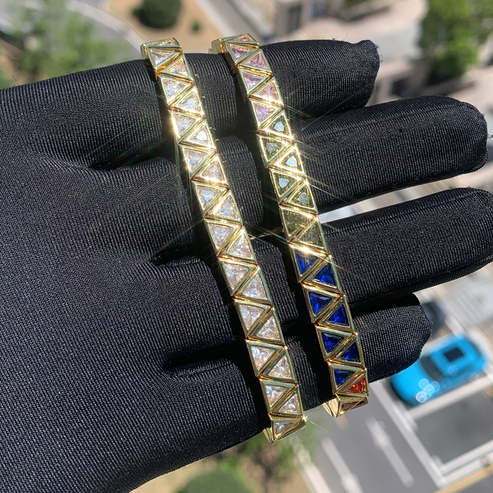 2024 New Fashion Women Jewelry Gold Plated Geometric Triangle CZ Cubic Zirconia Stretchy Stretch Tennis Bracelet 43b9