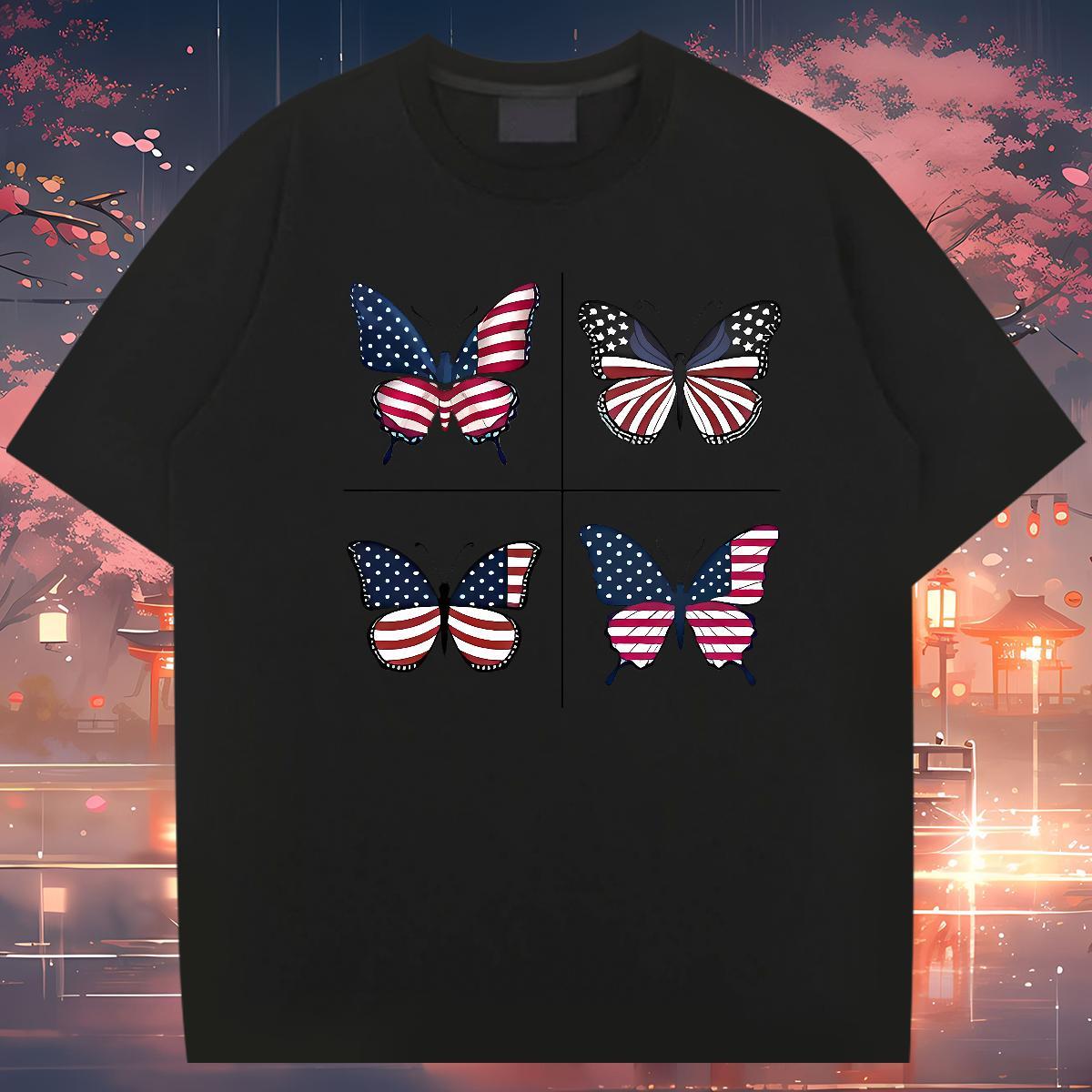 T-Shirts 230g 100% Cotton Butterfly Casual Beach Round Neck Short Sleeve Skull Men Clothes T-Shirt Fashion Comfortable Polos