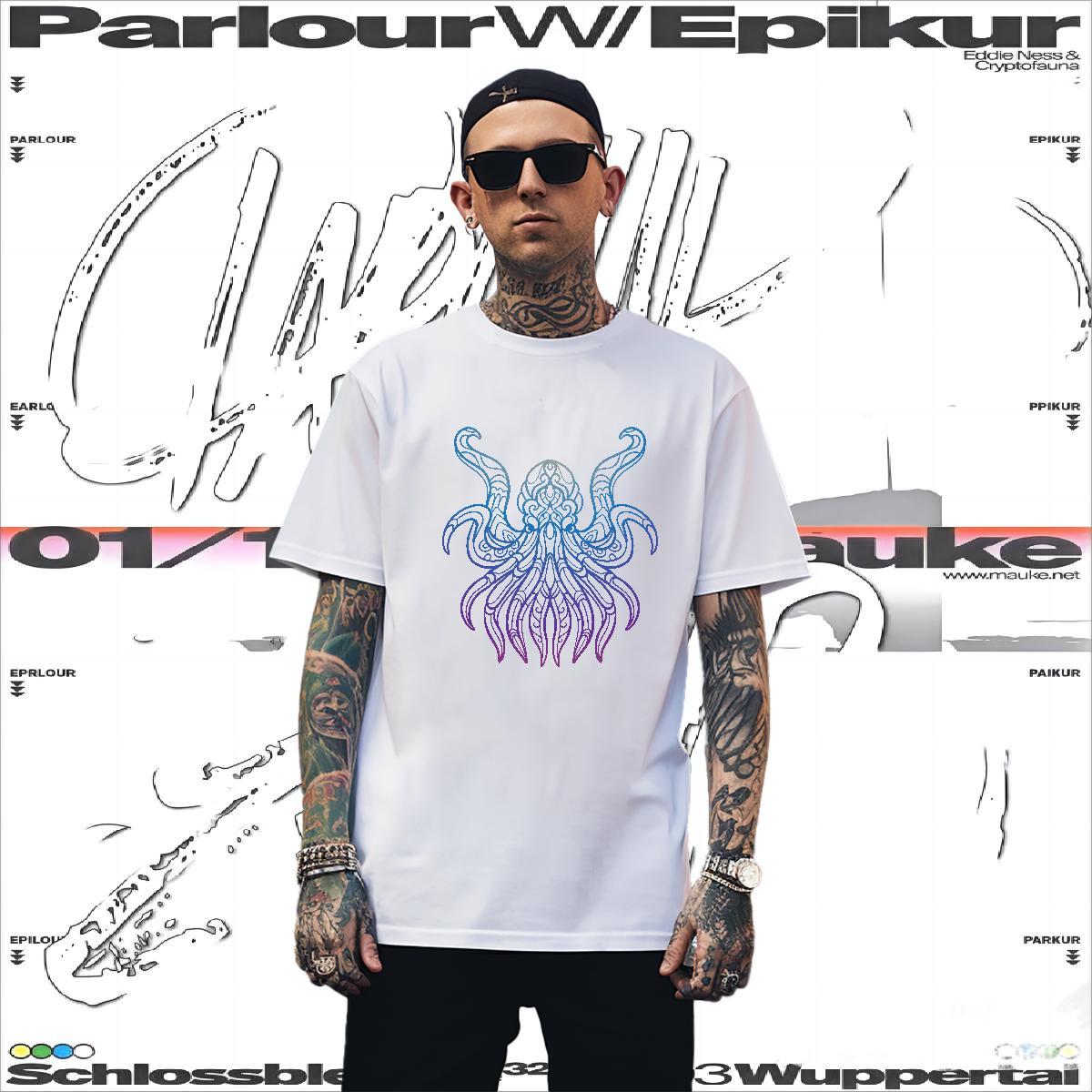 T-Shirts for Men 230g Pure Cotton octopus High Street Hip Hop Breathable Crew Neck Black White Men Tshirts 2024 New Cool Wear