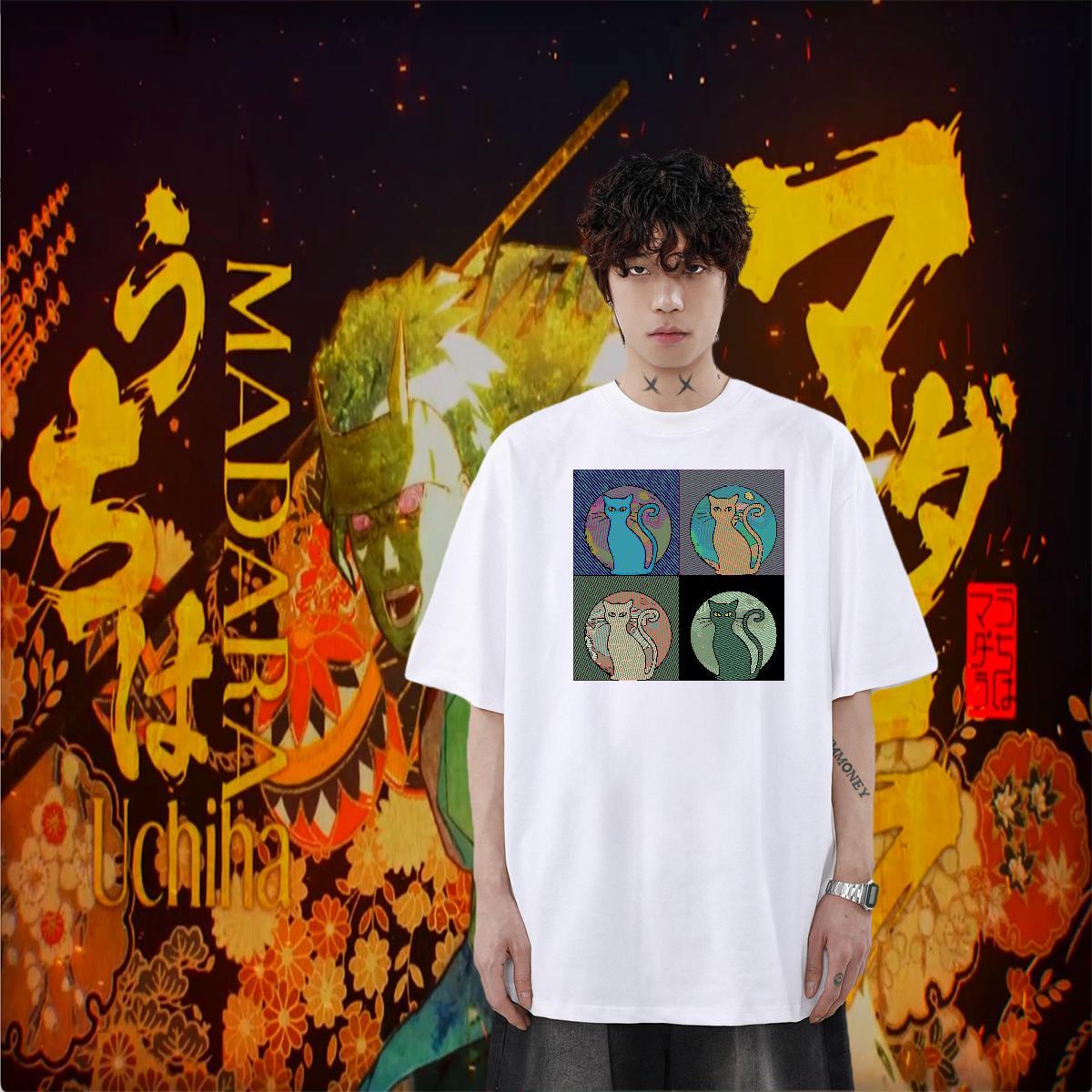 DIY Customized T Shirt For Man 230g 100% Cotton cat Daily Wear Polos Crew Neck TOP Quality Mens Tshirts Black White