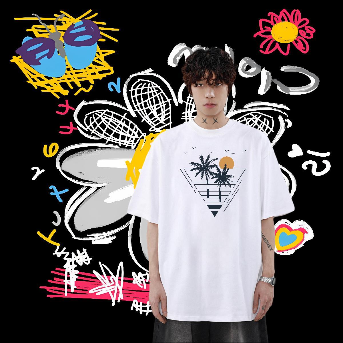 2024 Summer Man T Shirts 230g Cotton tree Outdoor Tops Short Sleeve Soft Loose Tshirt for Man Woman Oversized 3XL 4XL