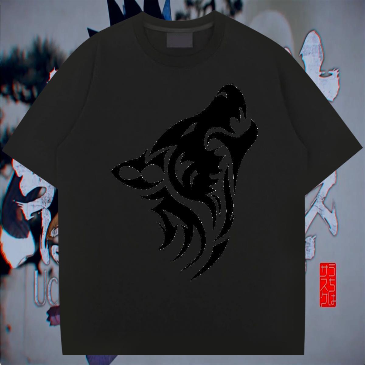 Wholesale Men Clothes T-Shirt 230g 100% Cotton Outdoor wolf Black White O-Neck Short Sleeve Brand T-Shirts Tops Shirt