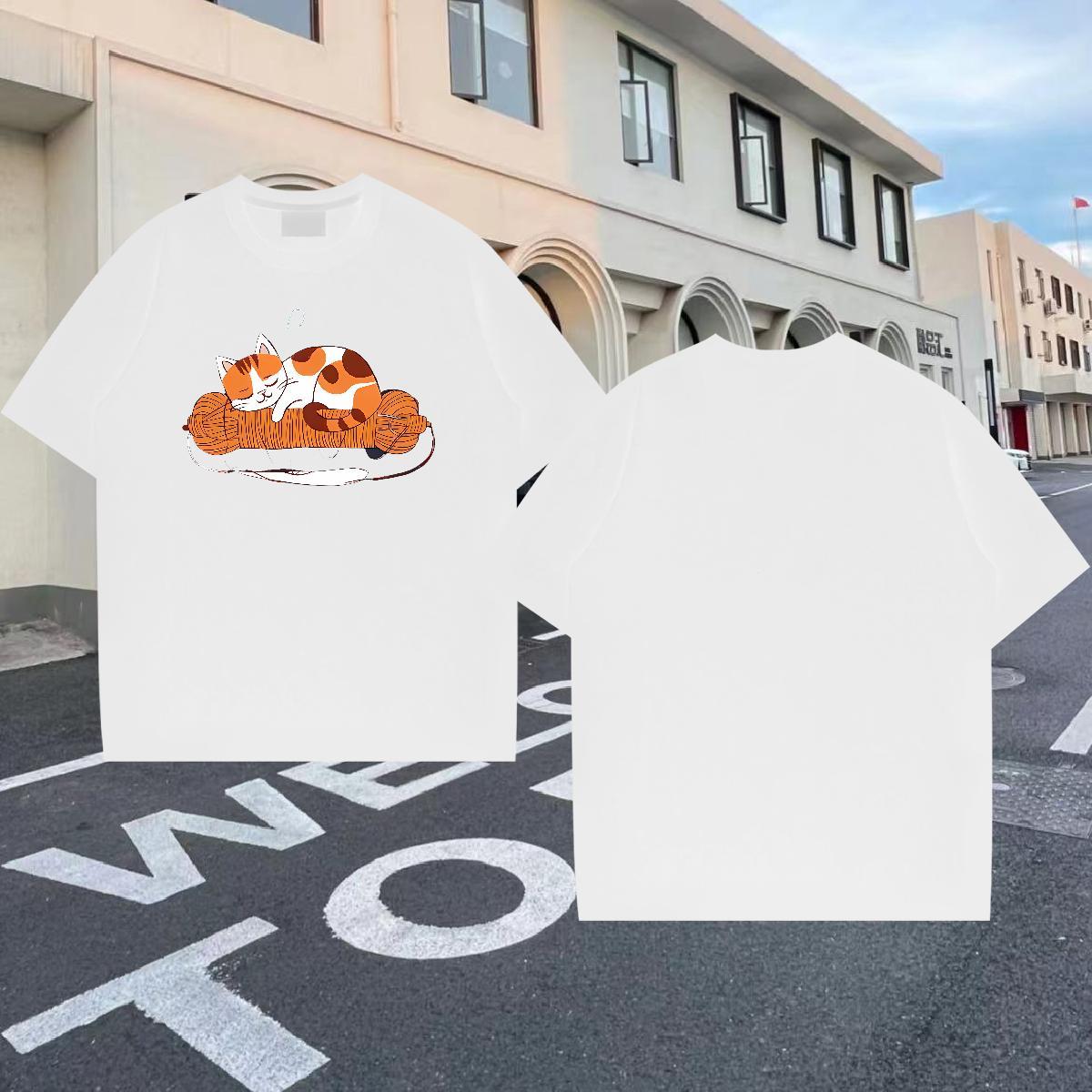 Fashion T-Shirts for Men 230g Cotton cat High Street Hip Hop Top Tees Breathable Crew Neck TOP Quality Men Tshirts White Plus Size