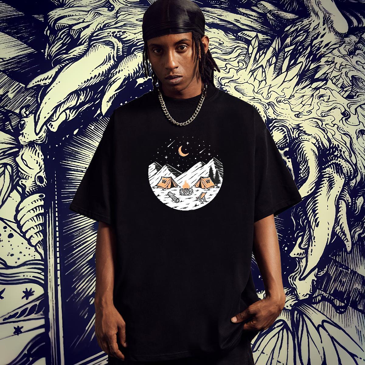 Popular Mens Tshirts 100% Cotton 230g High Street Hip Hop mountains Customized Print O Neck Short Sleeves DIY Customized T-Shirts for Men Clothes