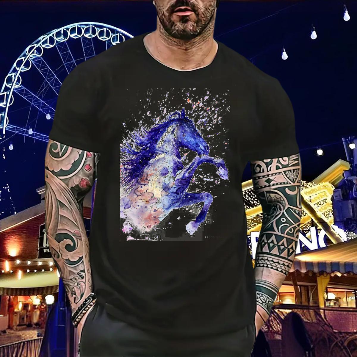 New T Shirts Men 230g 100% Cotton horse Summer Casual Clothes Short Sleeve Soft Classic Men Tees Custom Anime