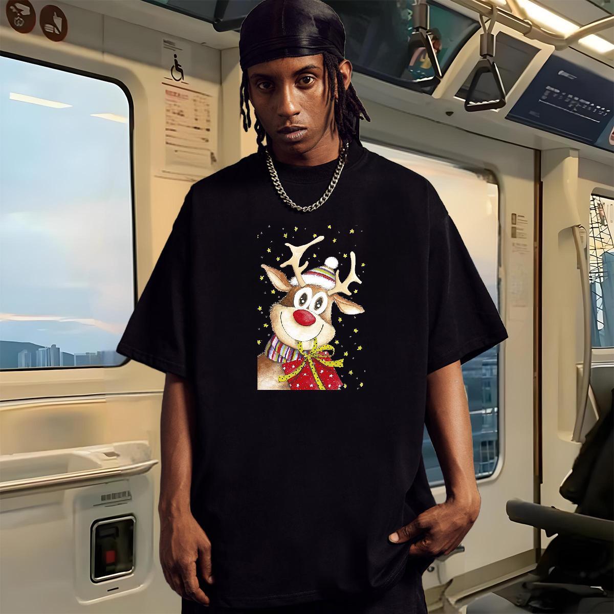 Fashion New T-Shirts for Men 230g Cotton Christmas Sport Tops Shirt Short Sleeve O-Neck Designer Men Tops Tees White Plus Size
