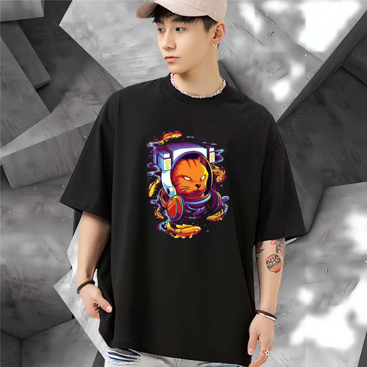 Classic T Shirts Men 230g Pure Cotton cute Sports Casual Tops Breathable Short Sleeve Designer Men Clothes T-Shirt Anime Print