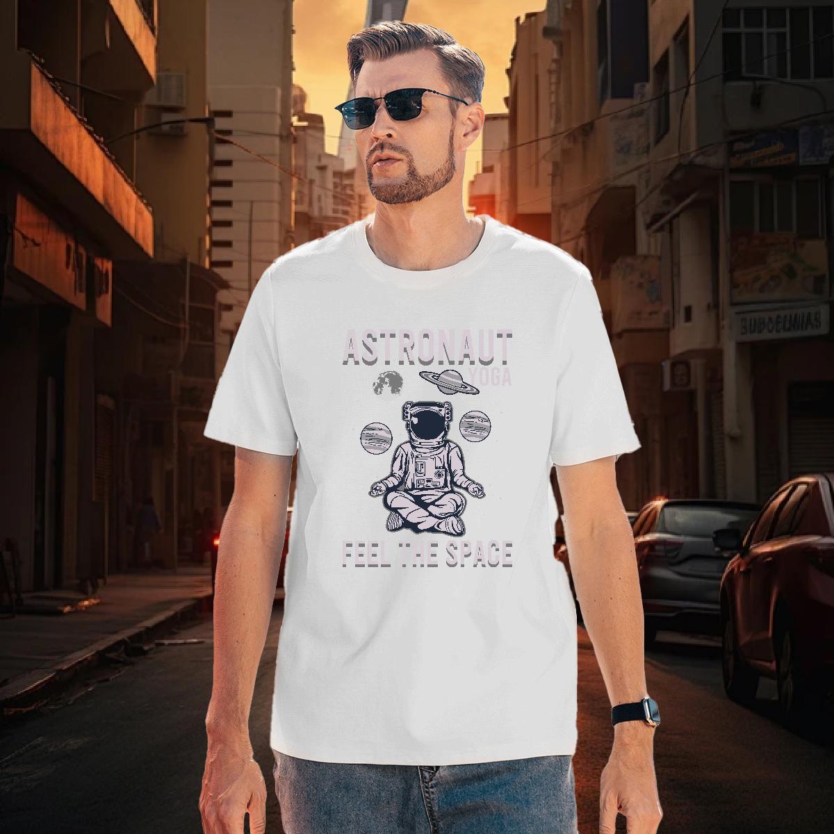 Mens T Shirts 230g Cotton universe Beach Crew Neck Cartoon Print Men Tops Tees 2024 New Wholesale Clothings