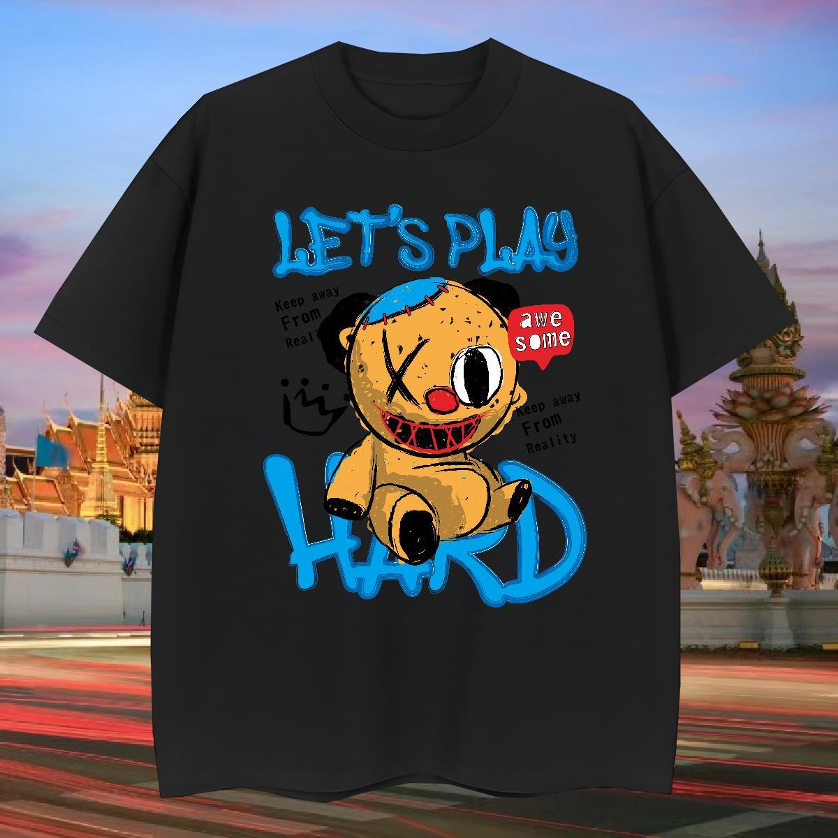 T Shirts Men 230g Cotton bear Hip Hop Short Sleeve Soft Cartoon Print Men Tees DIY Customized Popular Tshirts