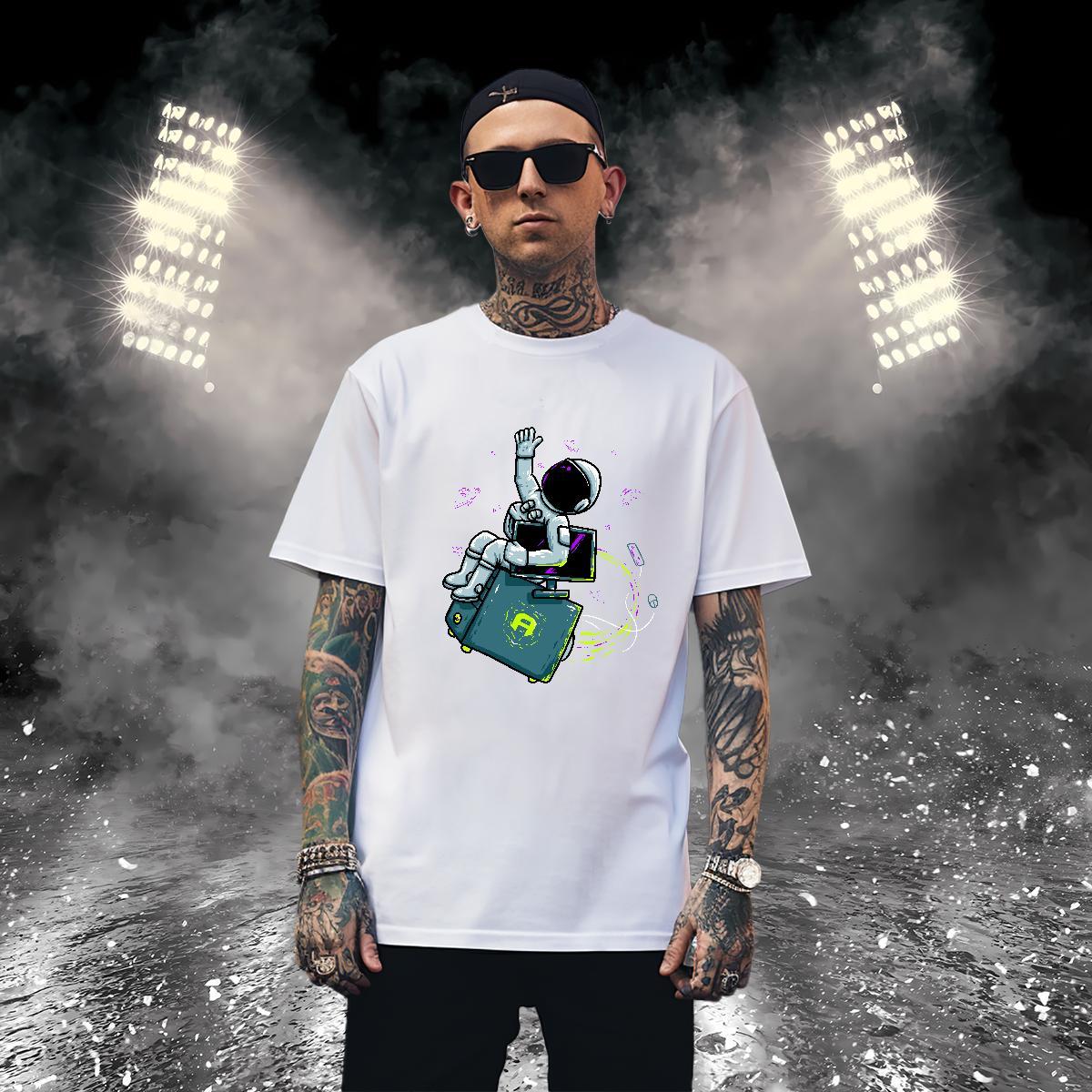 T Shirt For Man 230g 100% Cotton planet Sport Round Neck Short Sleeve Black Oversized Men Tees 2024 DIY Designer Tops Shirt