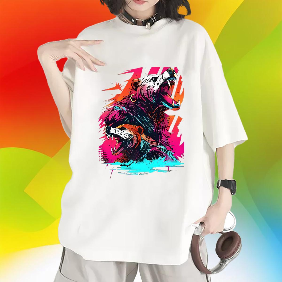 Wholesale T-Shirts for Women Breathable Crew Neck Woman Tshirt Cartoon Printing L-4XL Street Wear 230g Pure Cotton 2024 Casual Tops