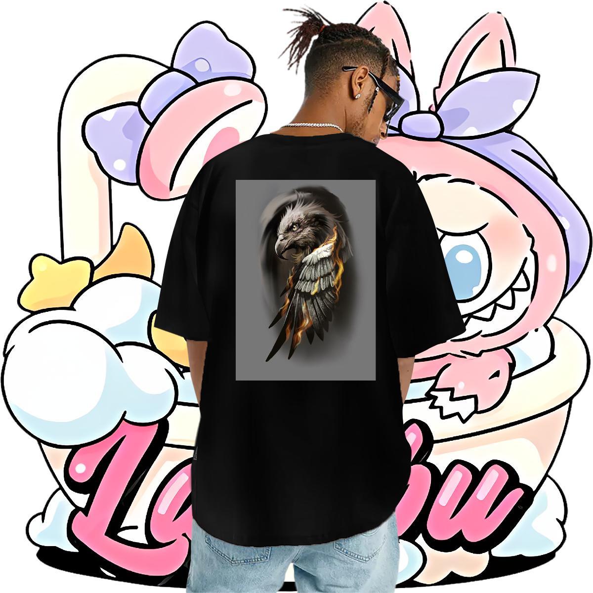 Fashion Casual T Shirt For Man 230g 100% Cotton eagle Anime Printing Street Tees Shirts Crew Neck Soft Couples T Shirts Custom Cartoon