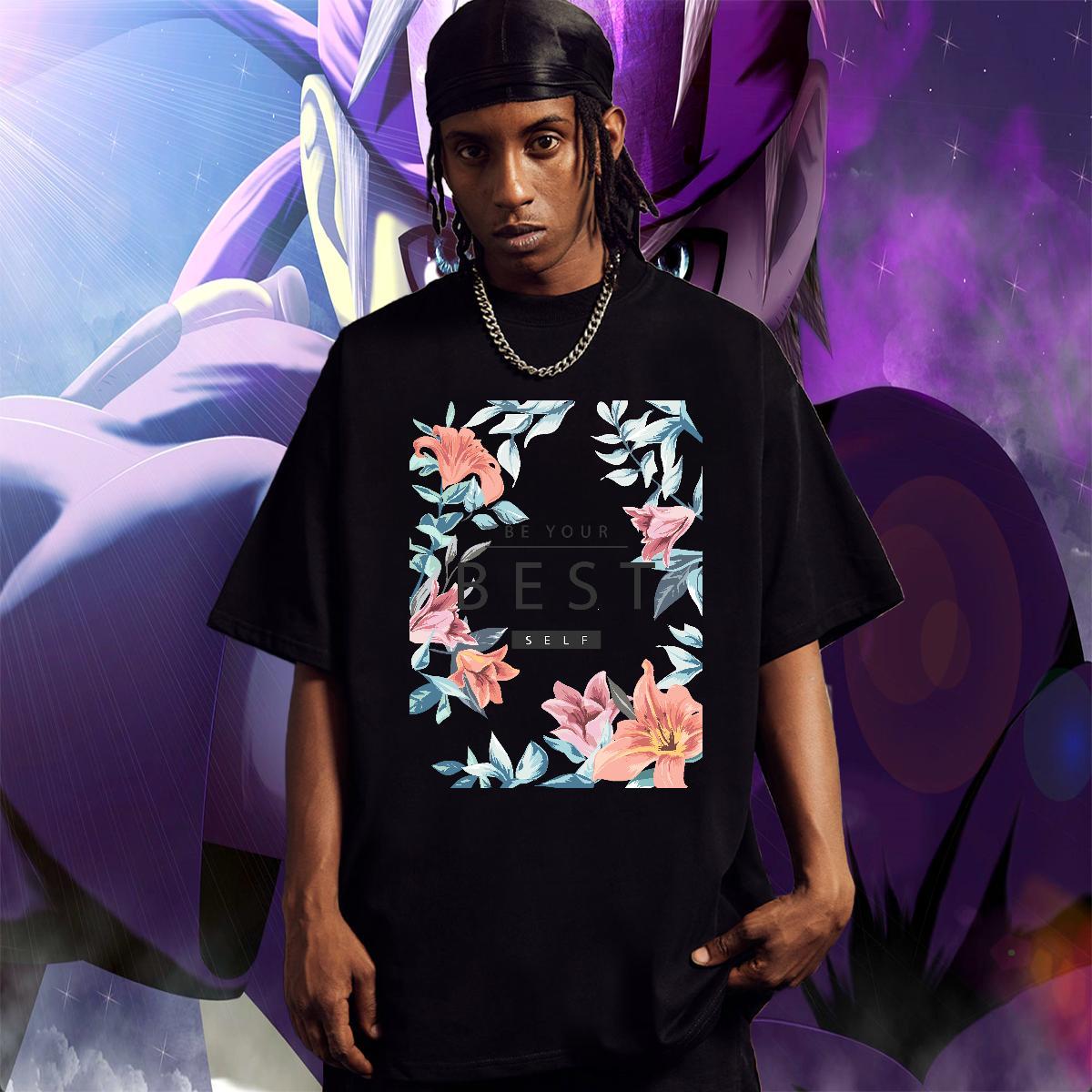 Loose Tshirts 230g Pure Cotton Anime Printing Street letter Customized Crew Neck Breathable Designer T shirt Top Tees