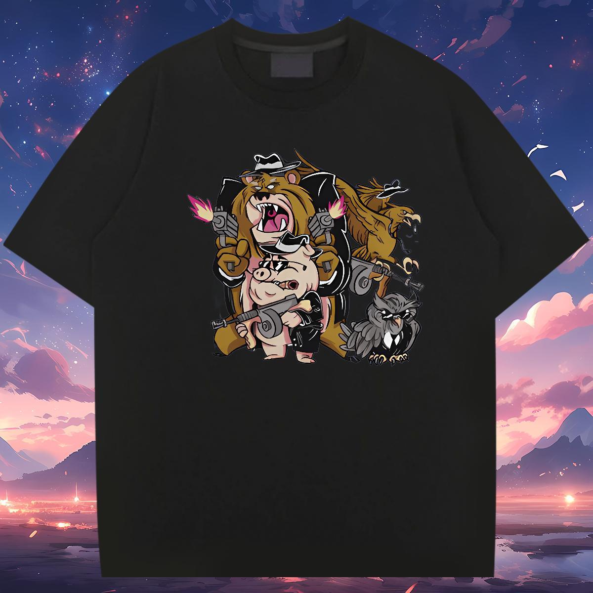 Wholesale Mens T Shirts 230g Pure Cotton Casual Tees Shirts Breathable Crew Neck Loose Tshirts Cartoon Print