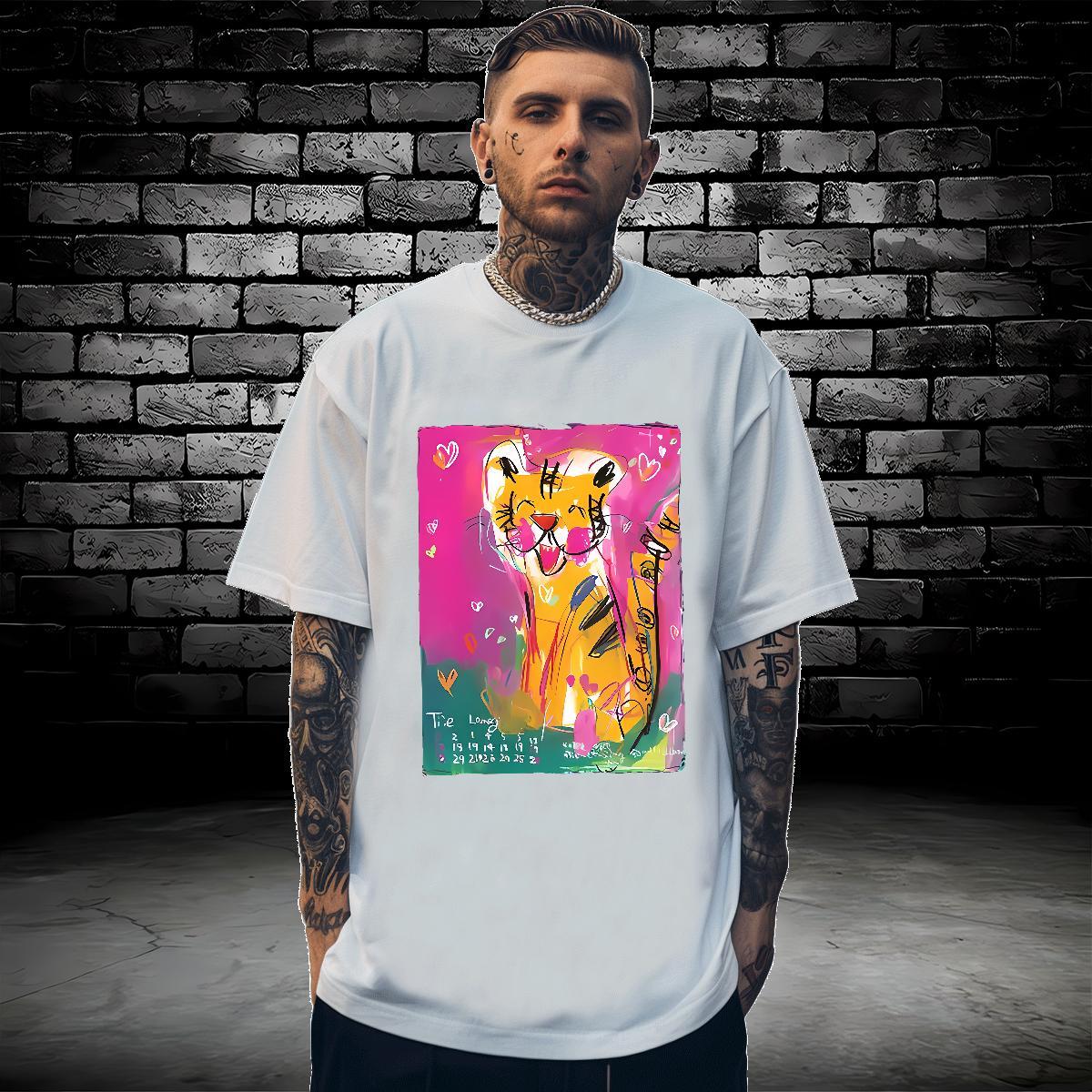 Man T Shirts 230g Cotton tiger Sport O-Neck Short Sleeve Plus Size Cartoon Men Tshirts Casual New Cool Design Tops Tees