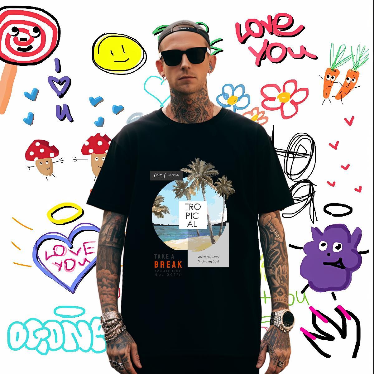 T-Shirts for Men 230g Cotton tree Anime Printing Street Breathable Short Sleeve DIY Printed Men Clothes T-Shirt Casual New Free Shipping Top Tees