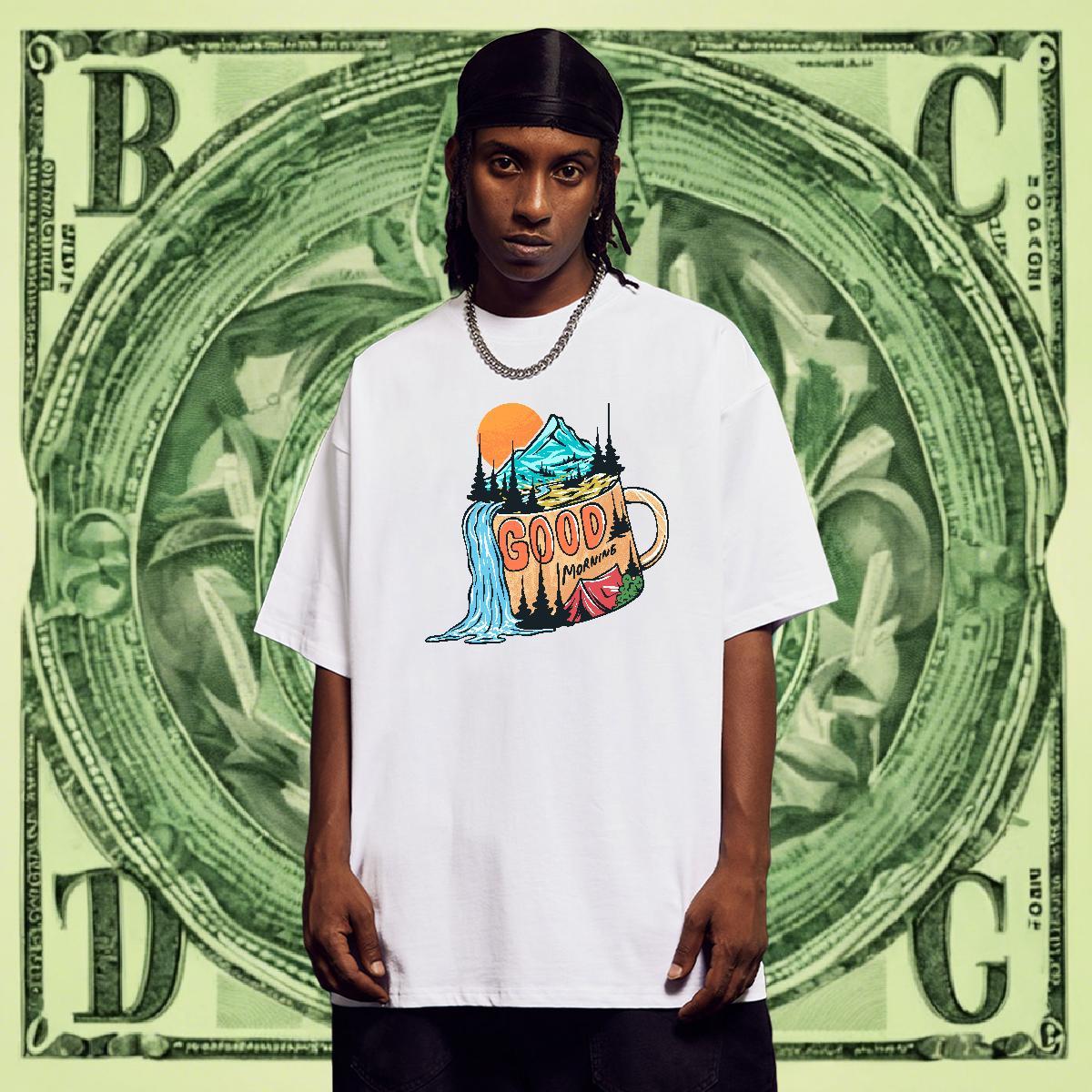 Classic Couples T Shirts 230g 100% Cotton Casual Daily Wear mountains Cartoon Print Breathable Short Sleeve Fashion Designer Mens T Shirts Tees