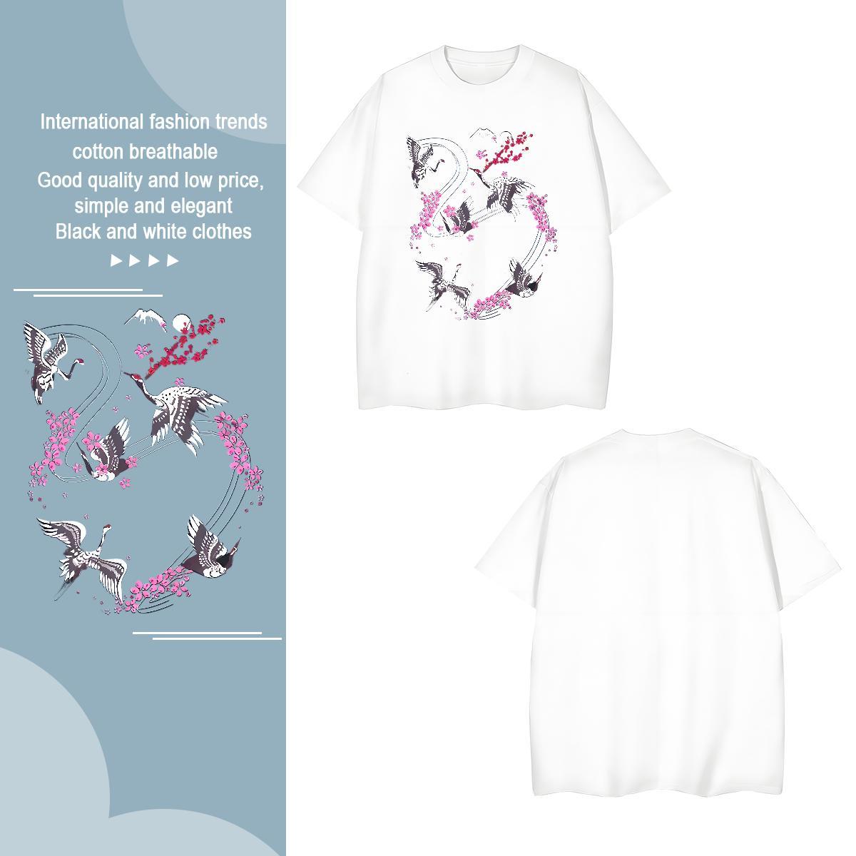 T shirt 230g Pure Cotton bird Hip Hop Crew Neck DIY Logo Oversized Men Tops Tees Classic Casual Loose Fit Wear