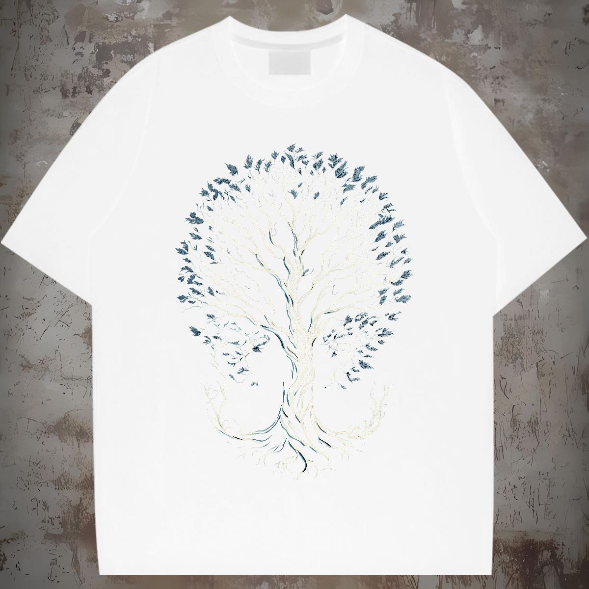 T shirt 100% Cotton 230g tree Street Casual Breathable Custom Big Size Men Tshirts Stylist Loose Tops Shirt