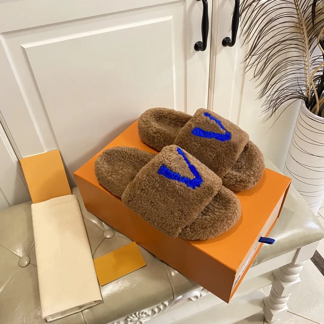 Fashion women wool sandals selling Slippers Woman Slipper Shoes Autumn Winter slides Sandal fuzzy sandal lightweight house Warm Slippers Flat Flop Shoes size 35-42