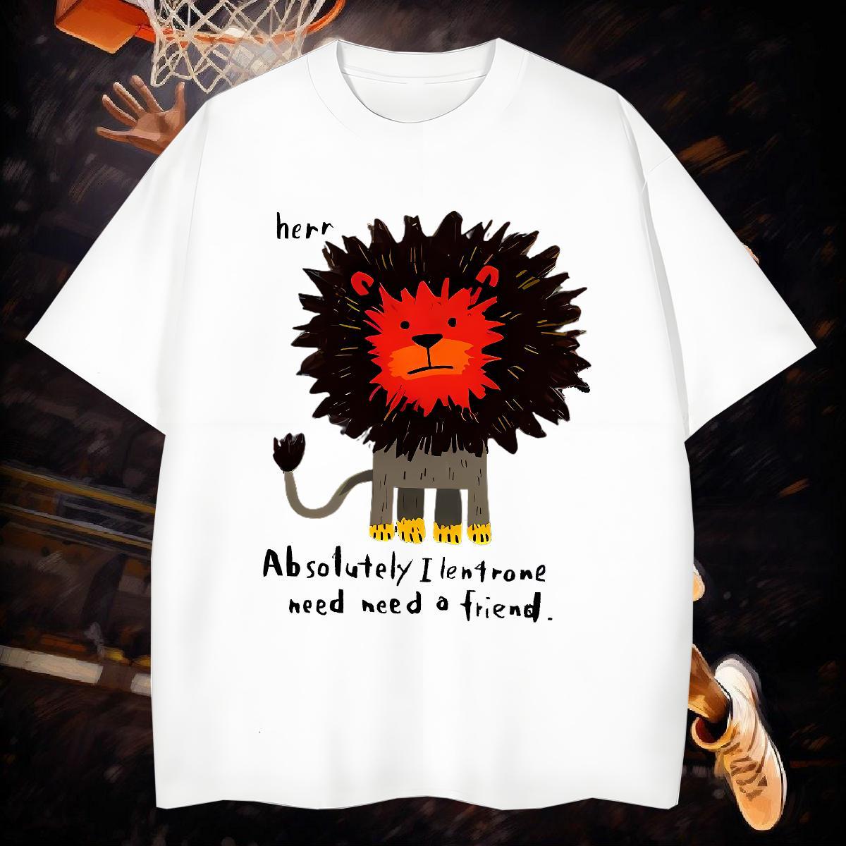 T shirt 230g 100% Cotton lion Sports Casual Breathable Short Sleeve DIY Men Tees Fashion Casual Loose Fit Wear