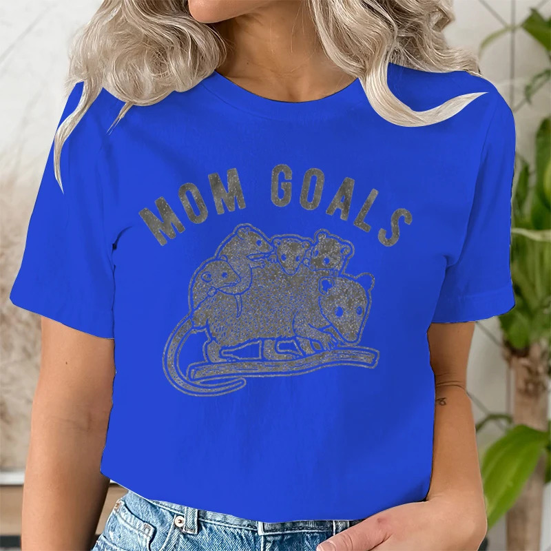 Womens Mom Goals Tshirt Funny Opossum Family Cute Animal Graphic Tee Shirt Vintage Aesthetic Clothes Short Sleeve Shirts Women 240806