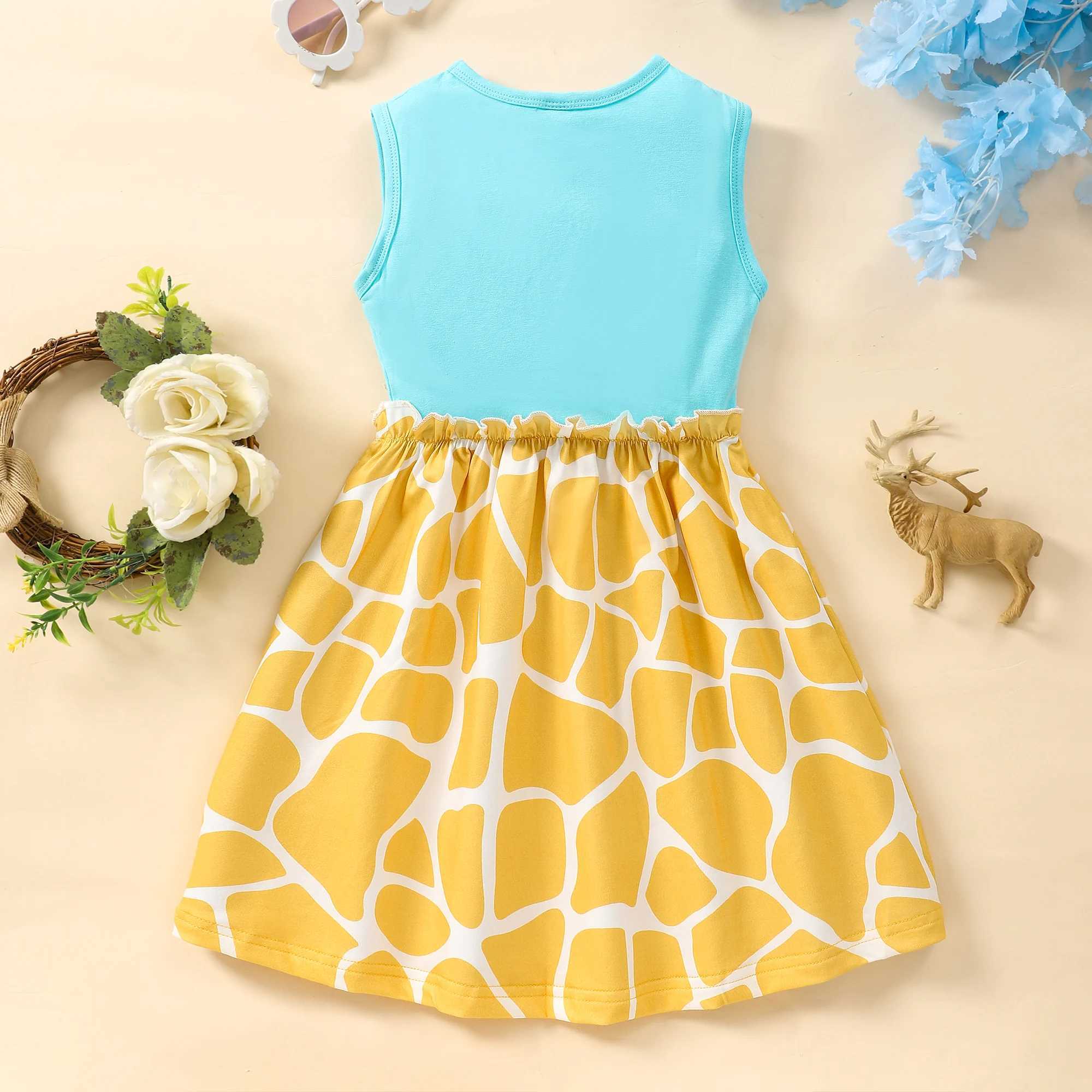 Cute giraffe printed sleeveless holiday summer casual dressW240720