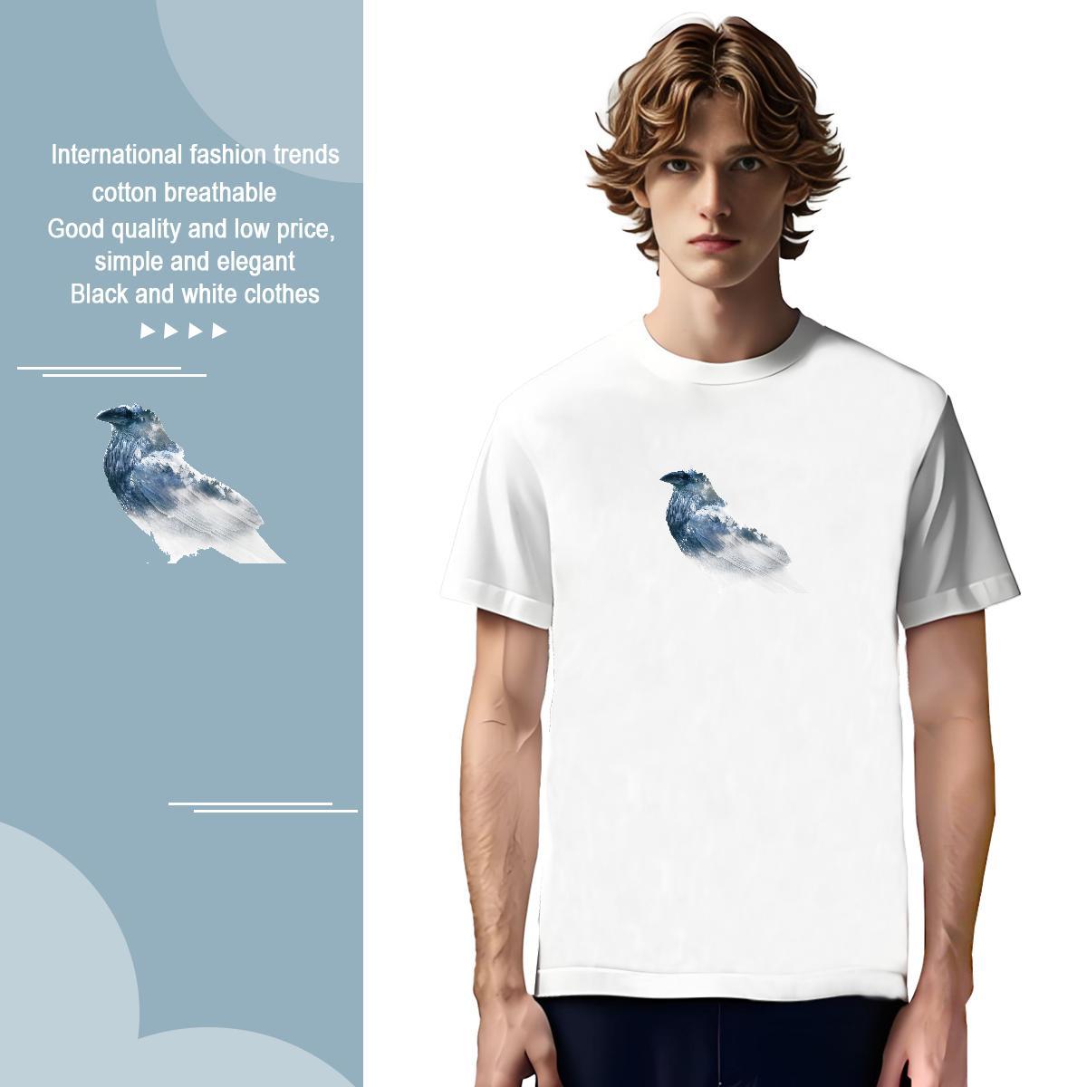 Wholesale Tshirt for Man Woman 230g Pure Cotton bird T-Shirts Daily Wear Breathable Crew Neck Black White Casual New Polos