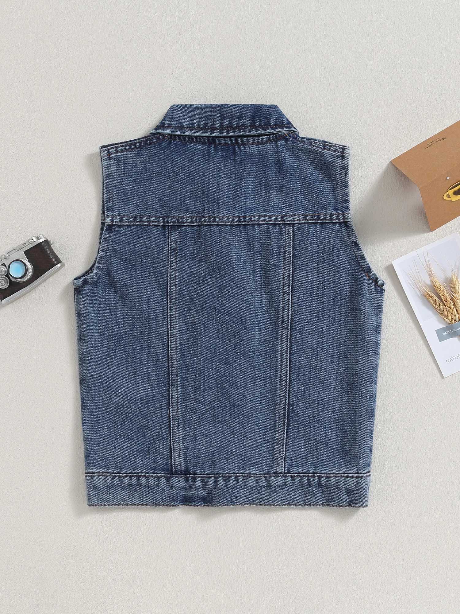 Retro denim jacket for children boys and girls sleeveless denim vest for children aged 2 4 6 and 8W240724