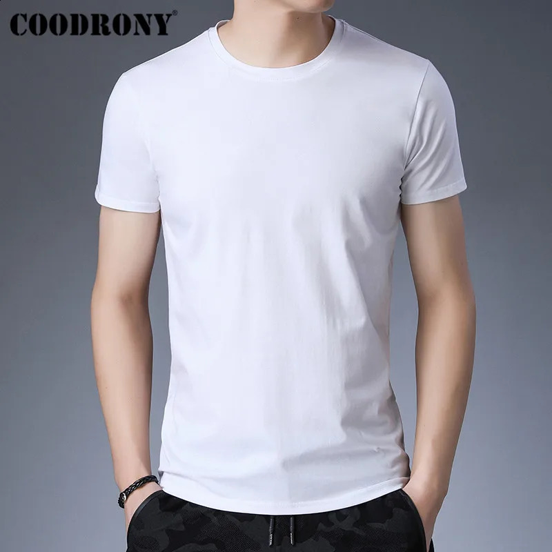 COODRONY Summer Short sleeved Mens Casual Tshirt Cotton Solid Color Top Classic Oneck S95150 240805