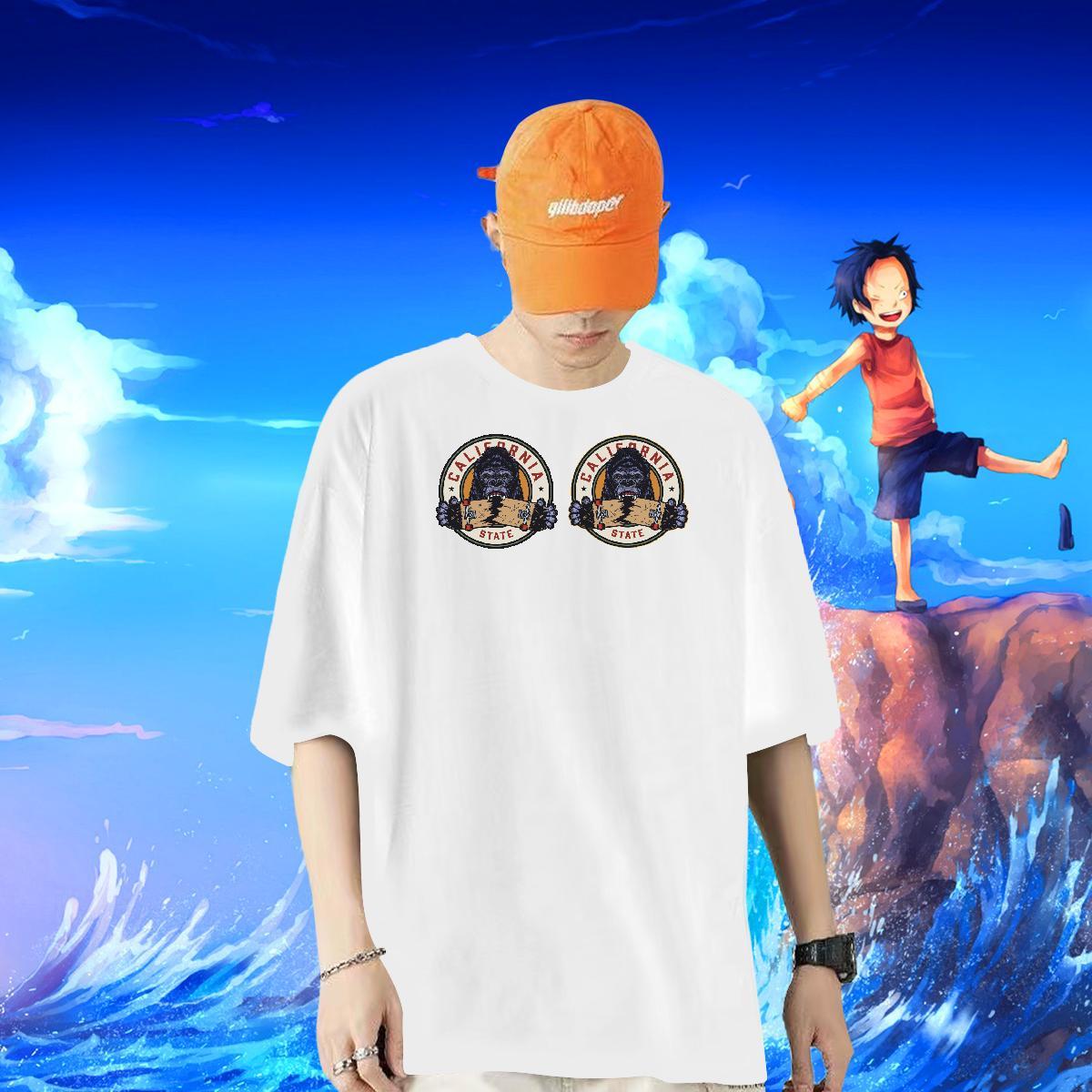 Fashion Mens T Shirts 100% Cotton 230g chimpanzee Beach Polos Breathable Short Sleeve Unisex Couples T Shirts Anime