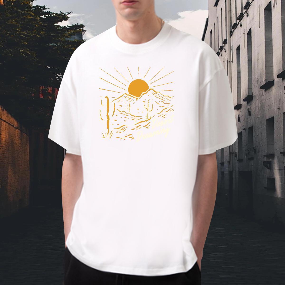 TOP Quality Couples T Shirts 230g Pure Cotton Daily Outfit mountains White Plus Size Round Neck Short Sleeve 2024 Summer T-Shirts Top Tees