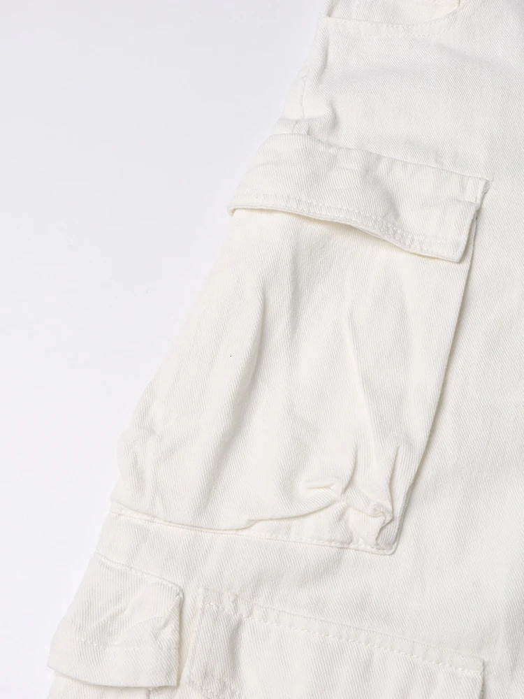 VGH White Loose Patchwork Pockets Trousers For Women High Waist Spliced Zipper Minimalist Casual Cargo Pants Female Fashion 240806