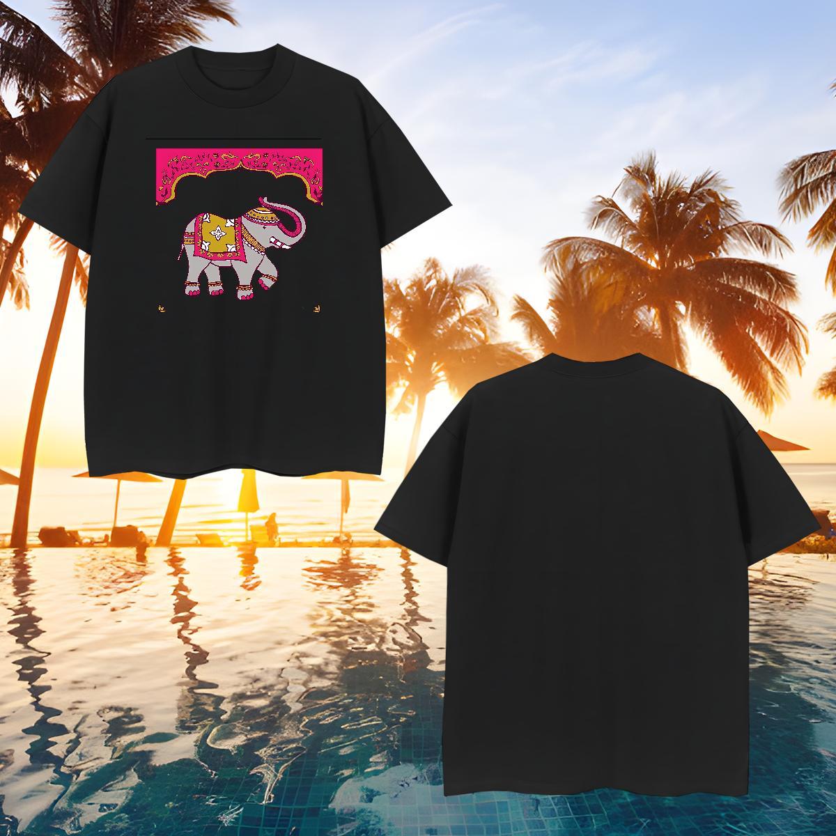 Designer Men Tshirts 230g Cotton Elephant T shirt Outdoor Round Neck Short Sleeve Cartoon Printing L-4XL 2024 New Wear