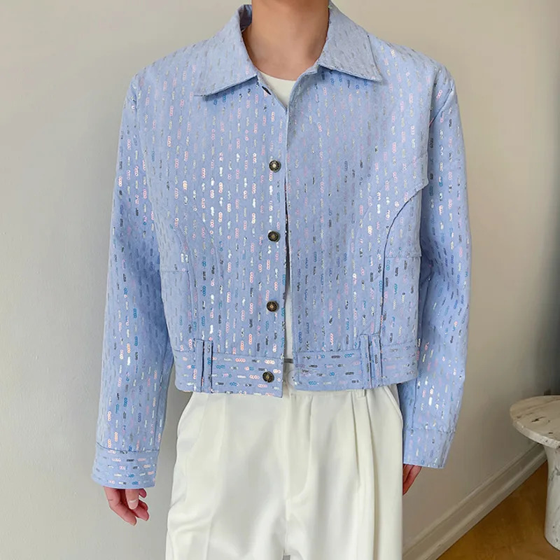 IEFB personalized lapel single chest sequin solid color short sleeved mens clothing autumn item 9A1279240806