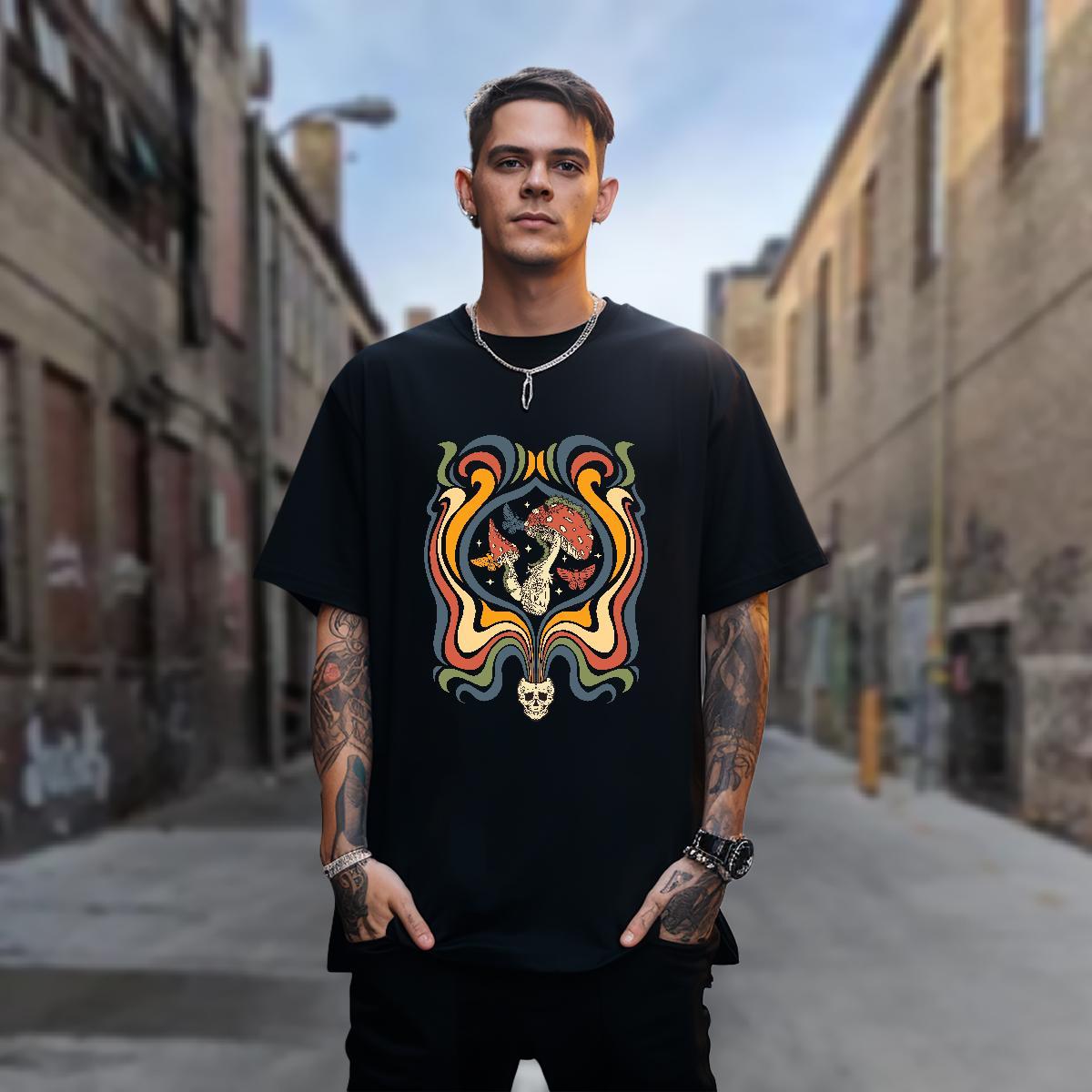 T-Shirts 100% Cotton 230g mushroom Street Casual Short Sleeve O-Neck Custom Printed Men Tees Wholesale Popular Tops Shirt