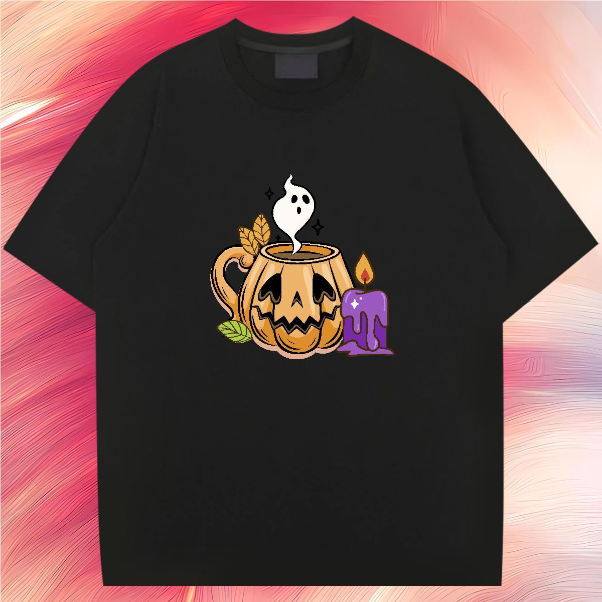 2024 T-Shirts for Men 100% Cotton 230g pumpkin High Street Hip Hop Clothings Round Neck Short Sleeve Cool Men Clothes T-Shirt Cartoon Print
