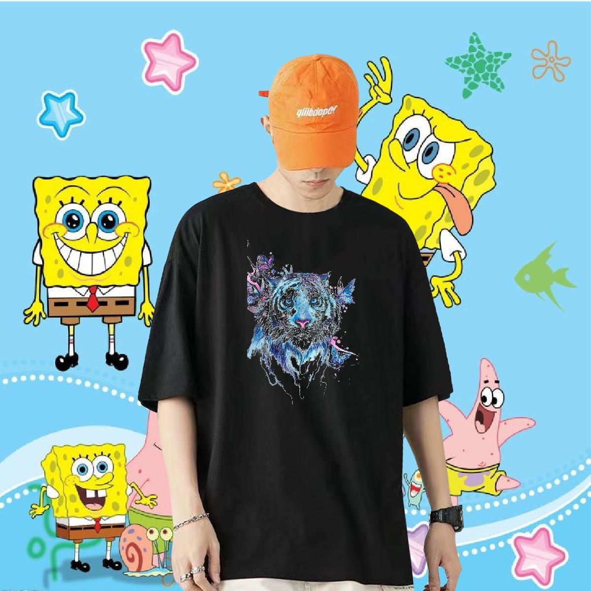 Casual New Men T Shirts 100% Cotton 230g tiger Street Wear Tees Breathable Short Sleeve Comfortable Men Tees Plus Size Cartoon
