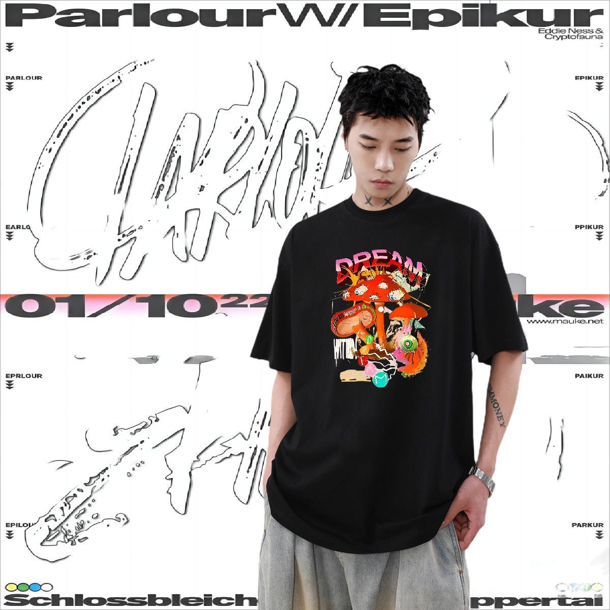 2024 T-Shirts for Men 230g Cotton mushroom Street Casual Clothings Breathable Short Sleeve Classic Couples T Shirts Anime