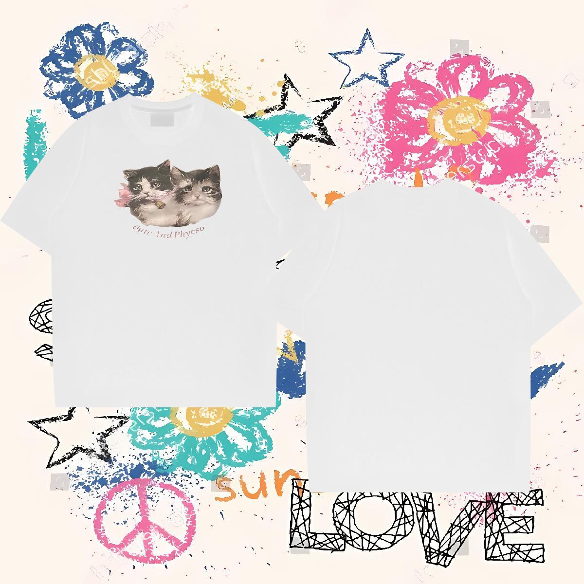 Designer Fashion T Shirts Men 230g 100% Cotton cat Street Polos Short Sleeve Soft TOP Quality Men Clothes T-Shirt Cartoon Print