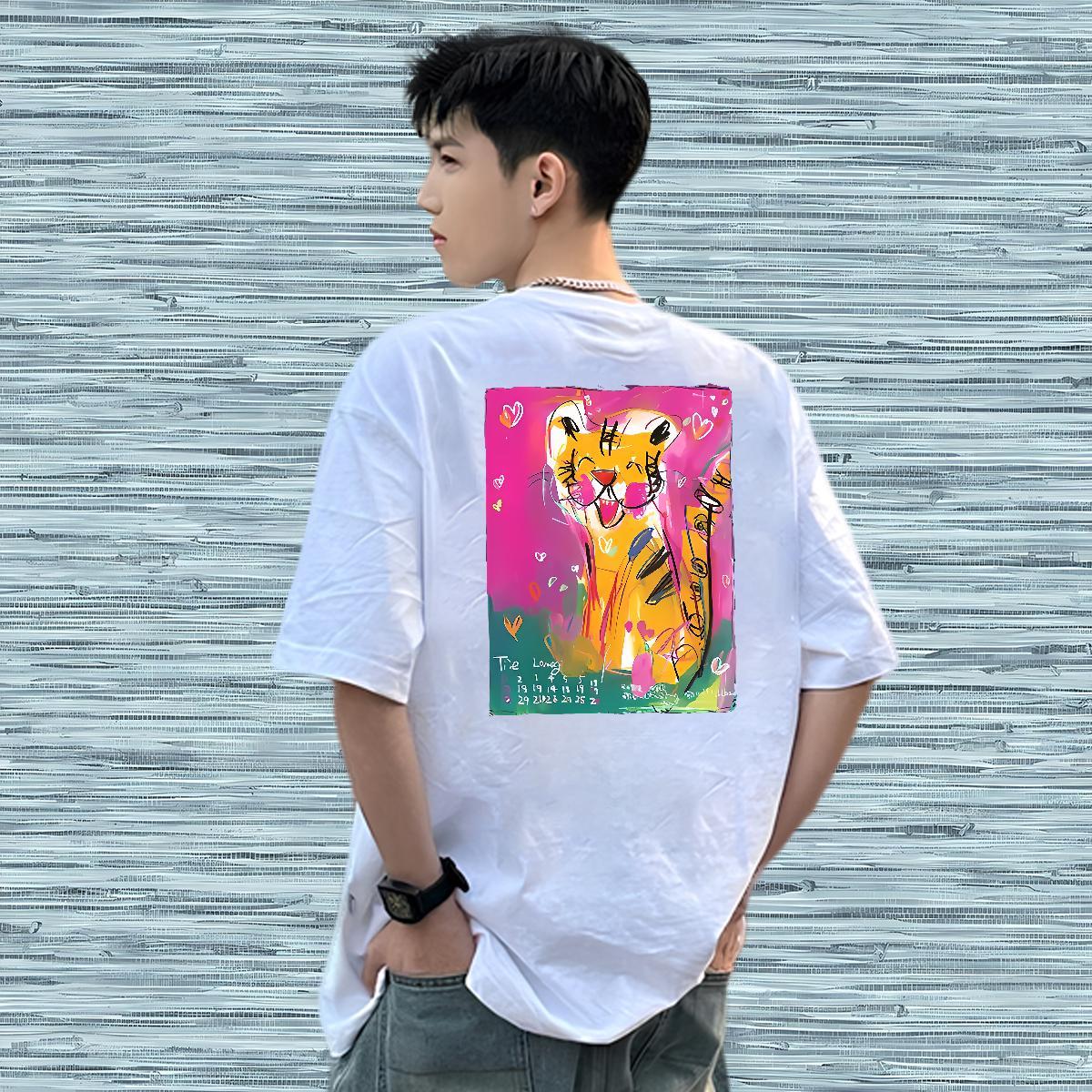 Factory Direct Man T Shirts 230g Cotton tiger Home Outdoor Tees Pure Cotton Comfortable Men Tees DIY Logo Oversized