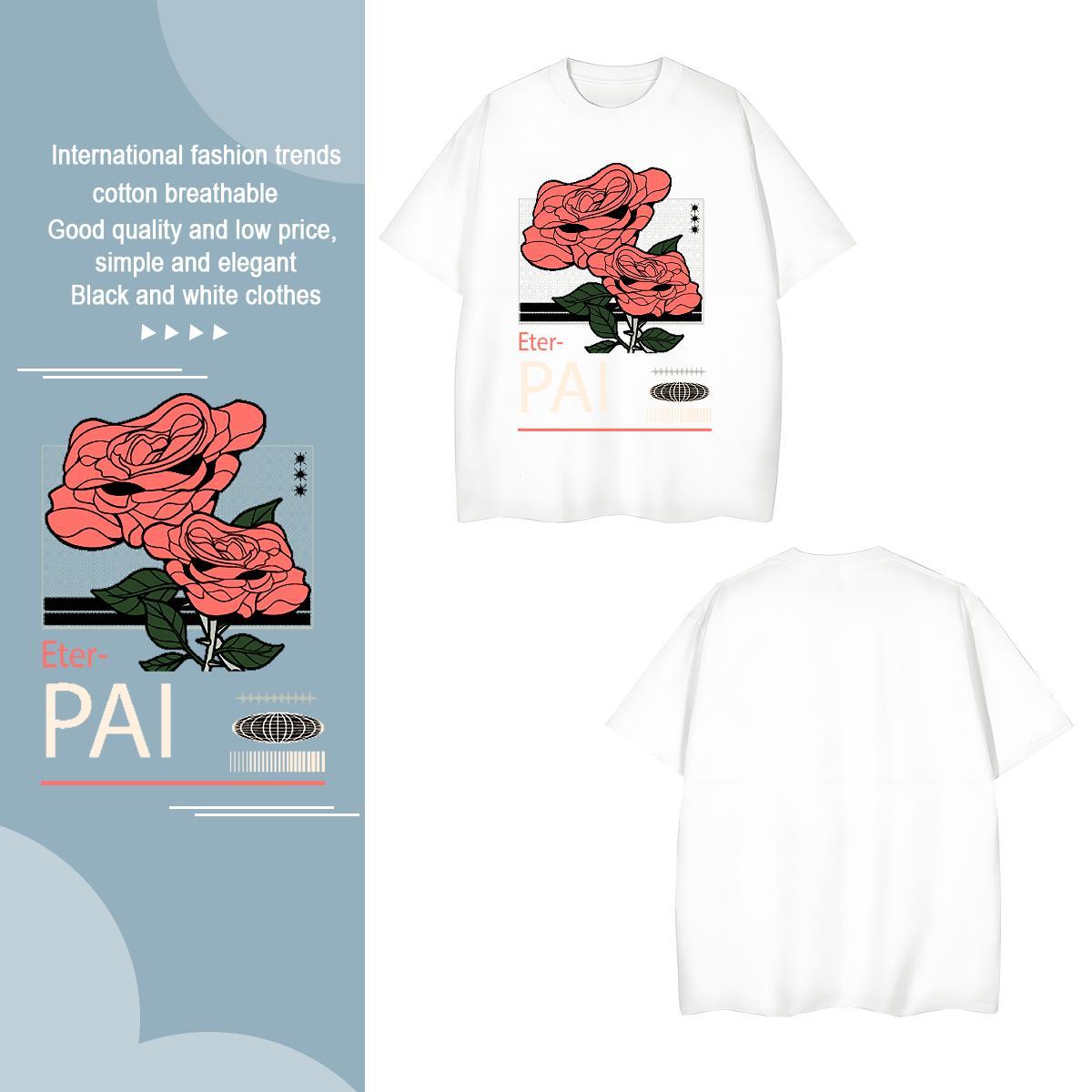 T-Shirts for Men 230g Cotton flower Home Outdoor Breathable Custom Big Size Men Clothes T-Shirt DIY Customized Loose Tee Shirt