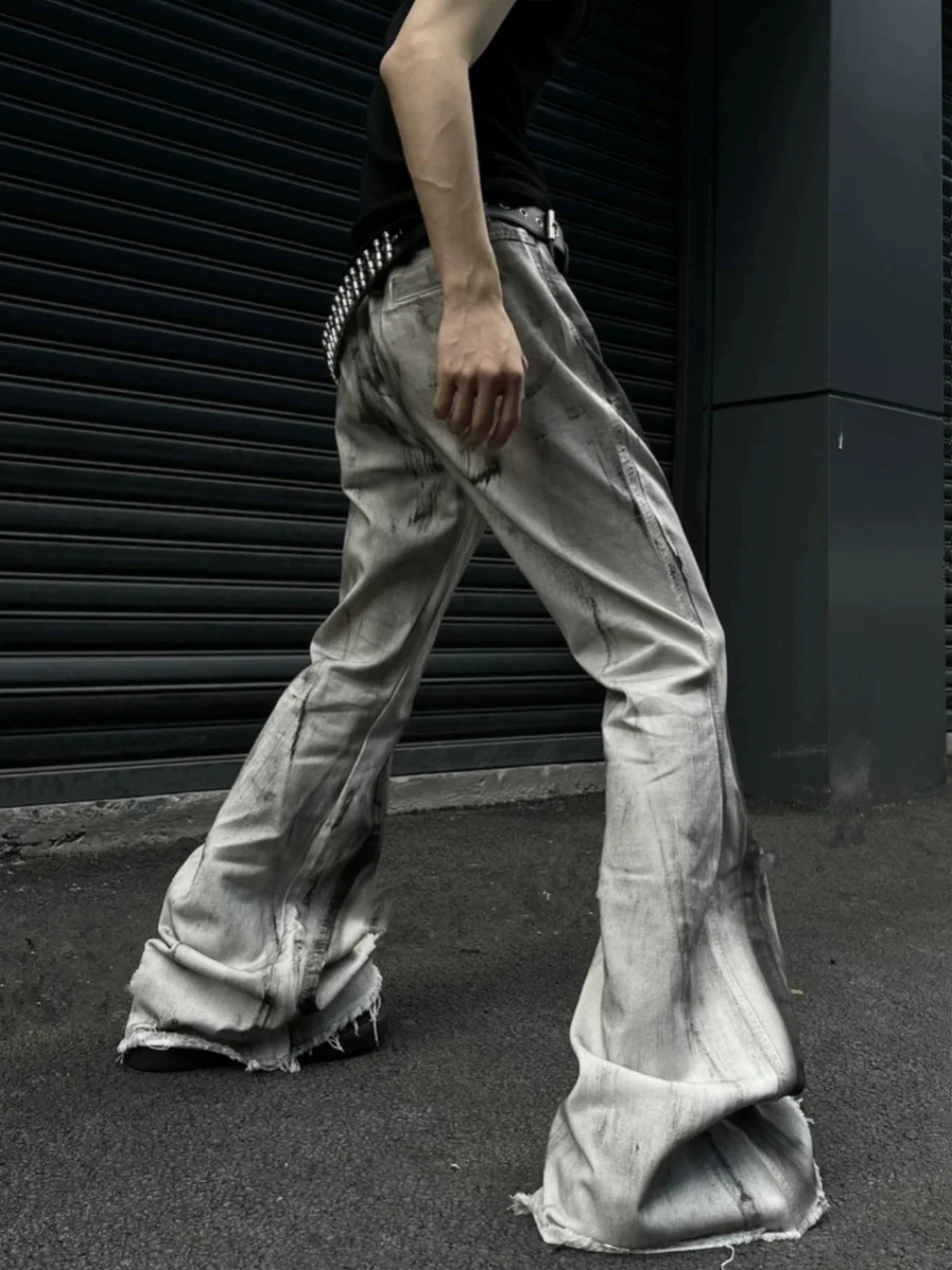 Womens Grey Gothic Bow Flare Jeans Harajuku Aesthetic Y2k Denim Trousers High Waist Cowboy Pants Vintage 2000s Trashy Clothes 240806
