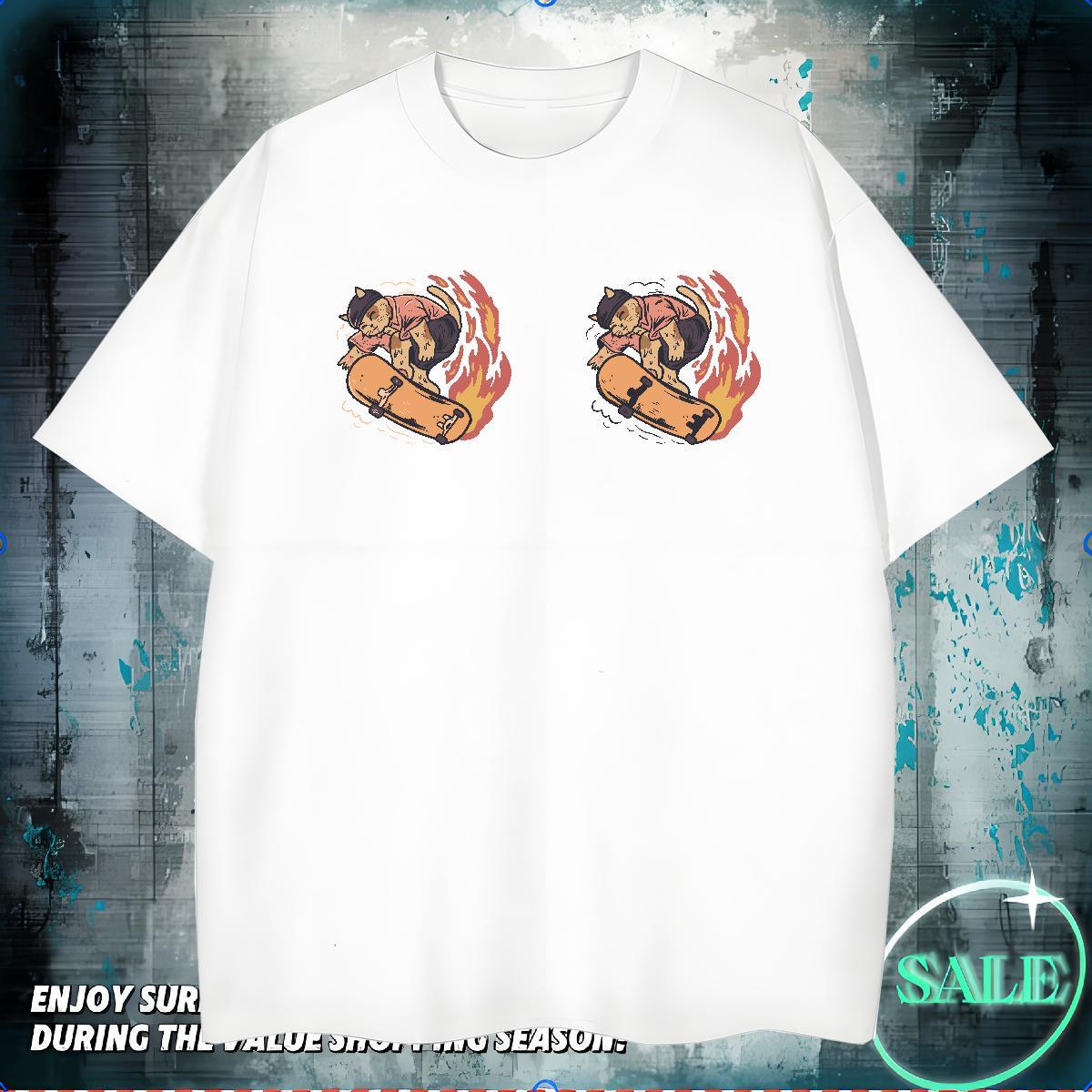 Designer T shirt 100% Cotton 230g cat Beach Tee Shirt Crew Neck Loose Fit Men Tops Tees Custom Printed