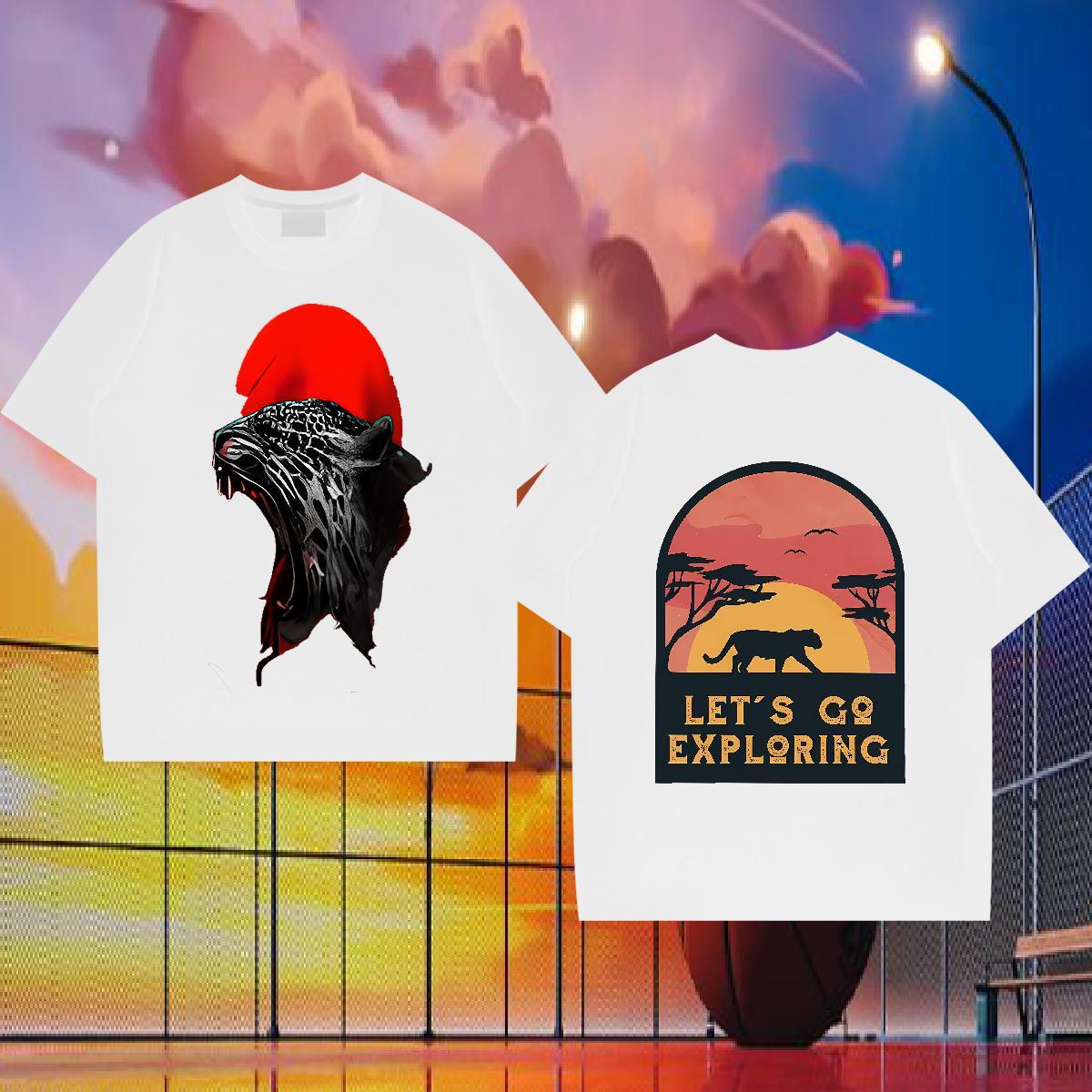 Casual New T shirt 230g 100% Cotton leopard Outdoor Tees Shirts Breathable Short Sleeve Comfortable Men Tops Tees Asian Size