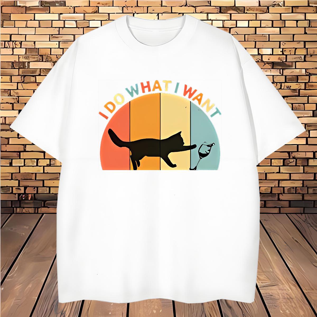 T Shirts Men 230g Cotton cat High Street Hip Hop Pure Cotton Custom Anime Men Tops Tees New Designer Cool Clothes