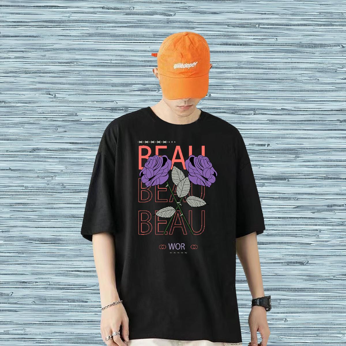 Free Shipping Men T Shirts 230g Cotton ROSE High Street Hip Hop Tees Breathable Short Sleeve Wholesale Tshirts Plus Size Custom