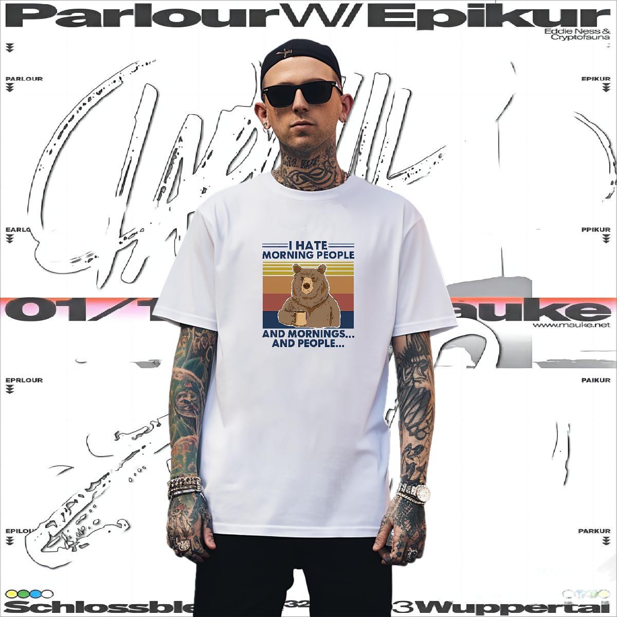 Men T Shirts 230g Pure Cotton bear Hip Hop Breathable Short Sleeve Cartoon Print Men Tops Tees Fashion Design Unisex Tees Shirts